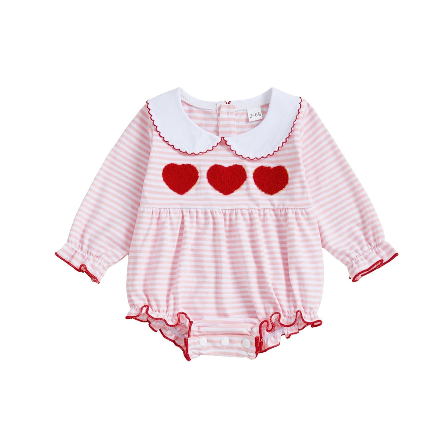 Seyurigaoka Valentine Baby Girl Outfit Heart Embroidery Long Sleeve Striped Romper Newborn Valentines day Bodysuit 0-18M (Red He