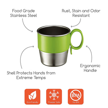 Innobaby Din Din Smart Stainless Steel Cup (9 Oz) With Handle For Babies, Toddlers And Kids. Bpa Free, Green
