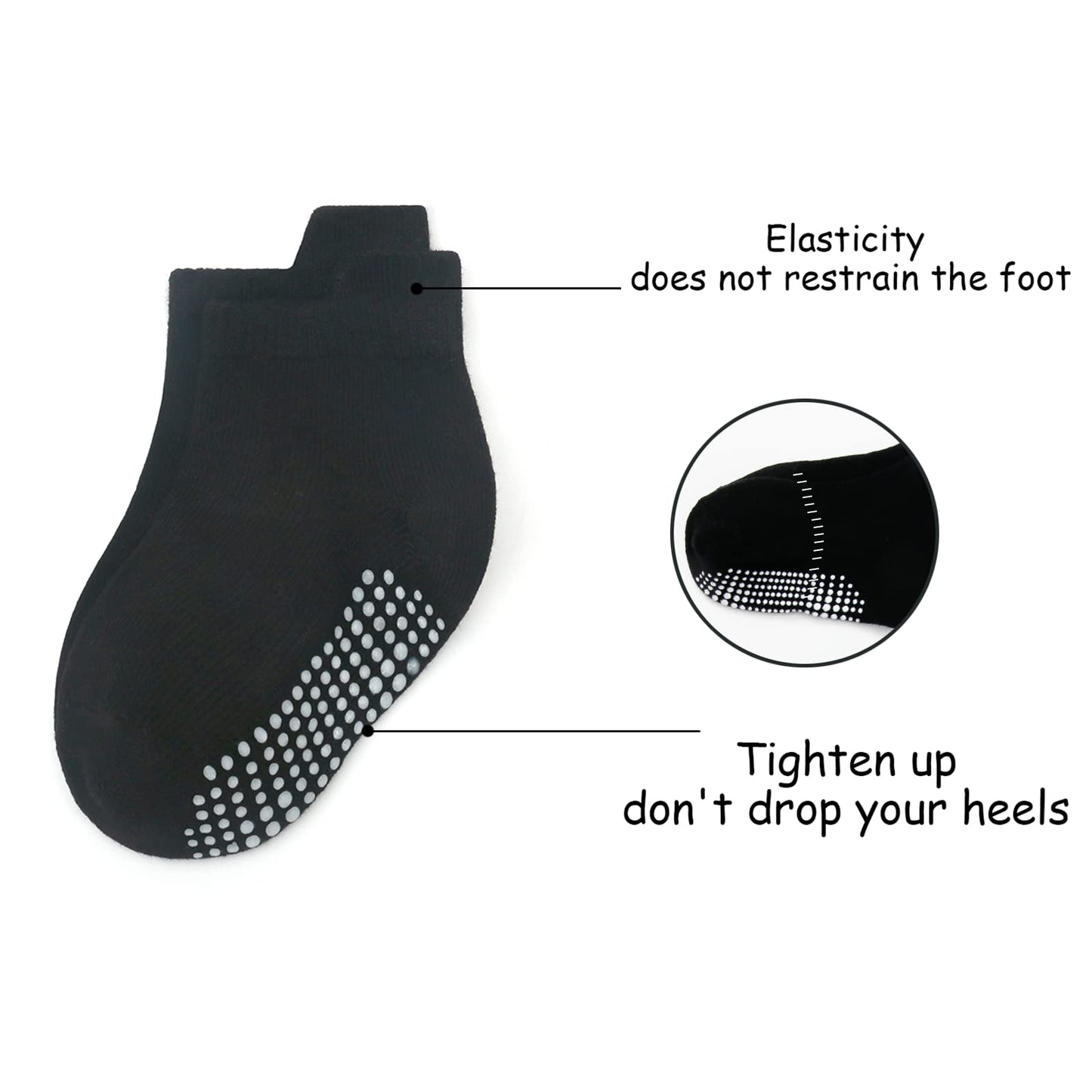 Qiyiendian 6 Pairs Non Slip Cozy Warm Ankle/Low Cut Socks With Grips For Baby Infant Toddler Kids Boys Girls(5-C Black,1-3T)