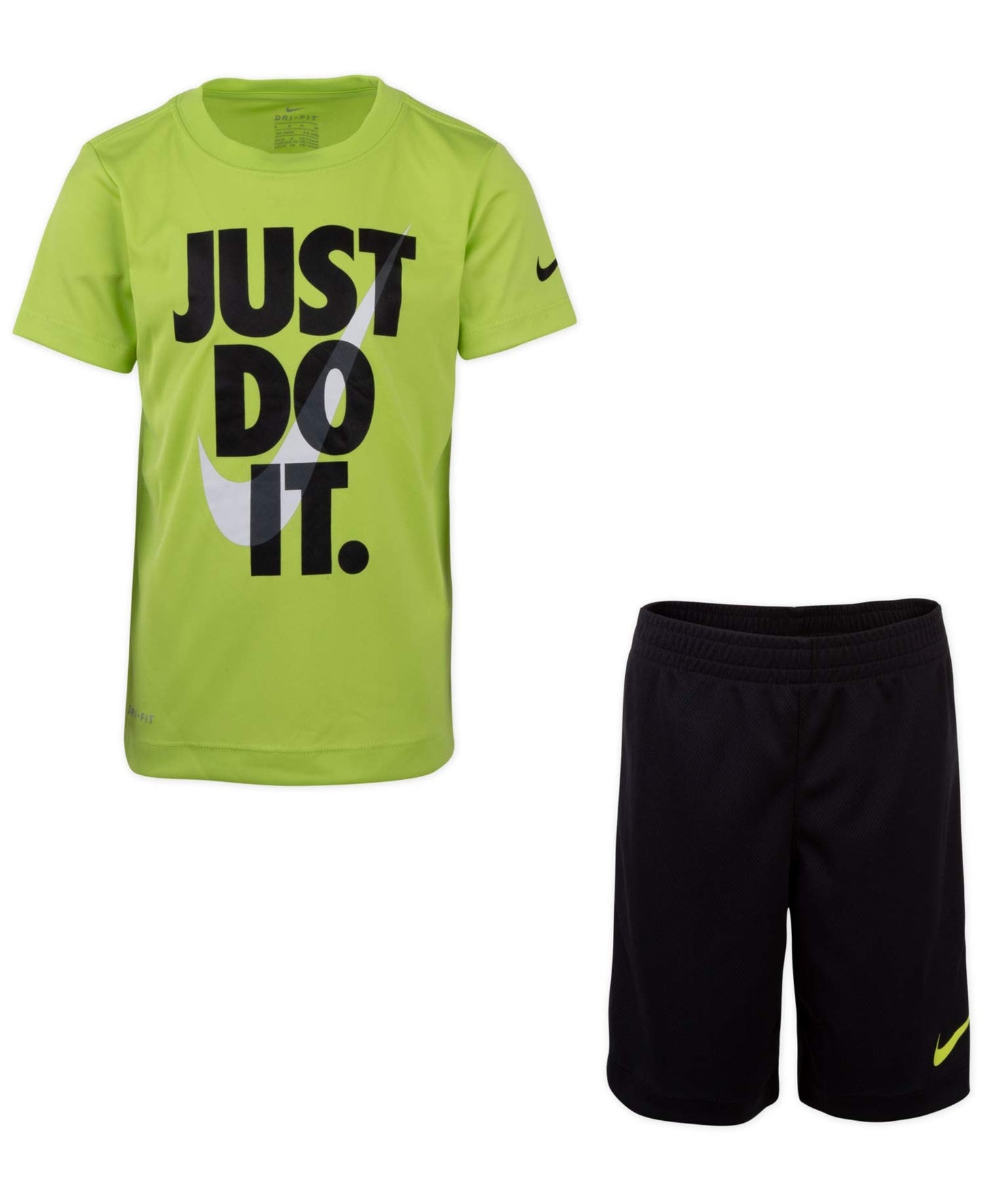 Nike Boys Dri-Fit T-Shirt & Shorts 2 Piece Set (Black(86F026-KY2)/Cyber, 7)