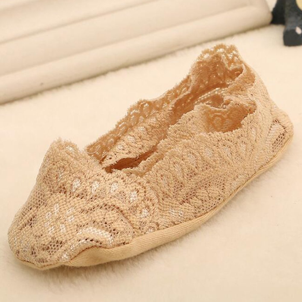 Zulaniu 5Pack Little Girl Kids No Show Low Cut Lace Flats Non Skid Boat Liner Invisible Socks (S(3-5T))