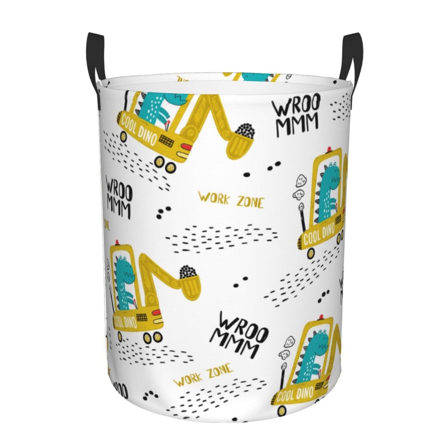 Pevtufa Dinosaur On Excavator Foldable Laundry Basket Organizer,Fabric Clothes Toy Storage Basket Nursery Hamper Storage Bin For