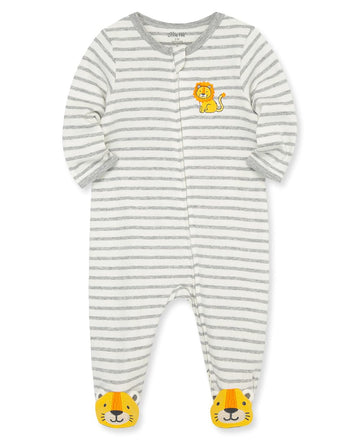 Little Me Clothes For Baby Boys' 100% Cotton Scratch-Free Tag Footed One-Piece Romper Sleeper, Little Lion, 6 Months