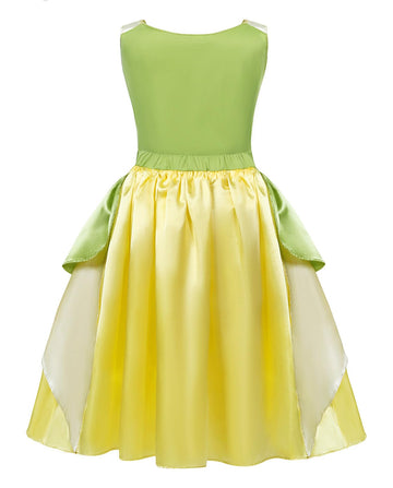 Cotrio Little Girls Green Fairy Tale Frog Princess Tiana Dress Kids Birthday Party Fancy Dresses Halloween Costume Outfits Elf R