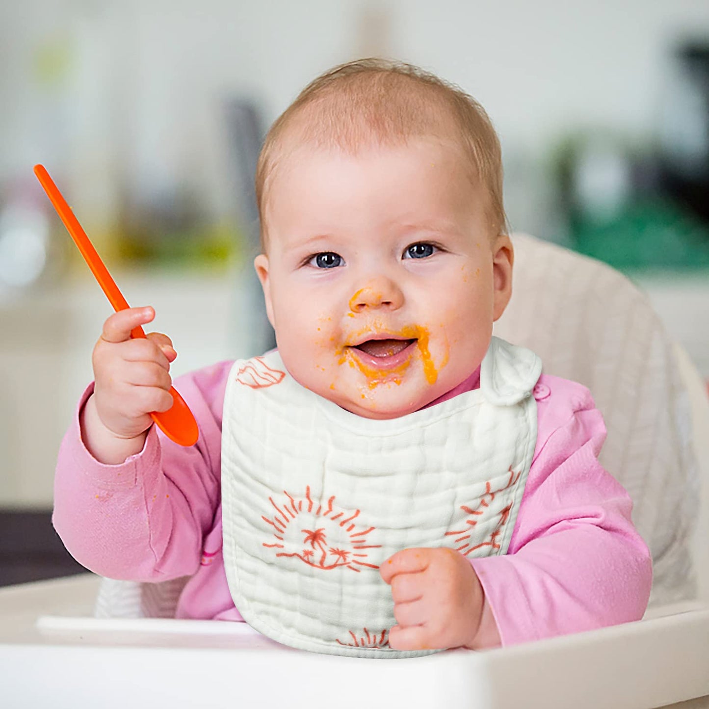 Zainpe 6Pcs Snap Muslin Cotton Bibs For Baby Rainbow Sun Star Bib Adjustable Feeding Bib Machine Washable Unisex Burp Cloths Wit