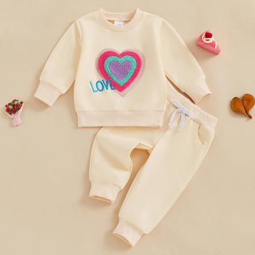 Socutebabe Baby Girl Valentines Day Outfit Bow Letter Long Sleeve Crewneck Sweatshirts Pants Fall Winter Clothes Set (Love-E-Apr