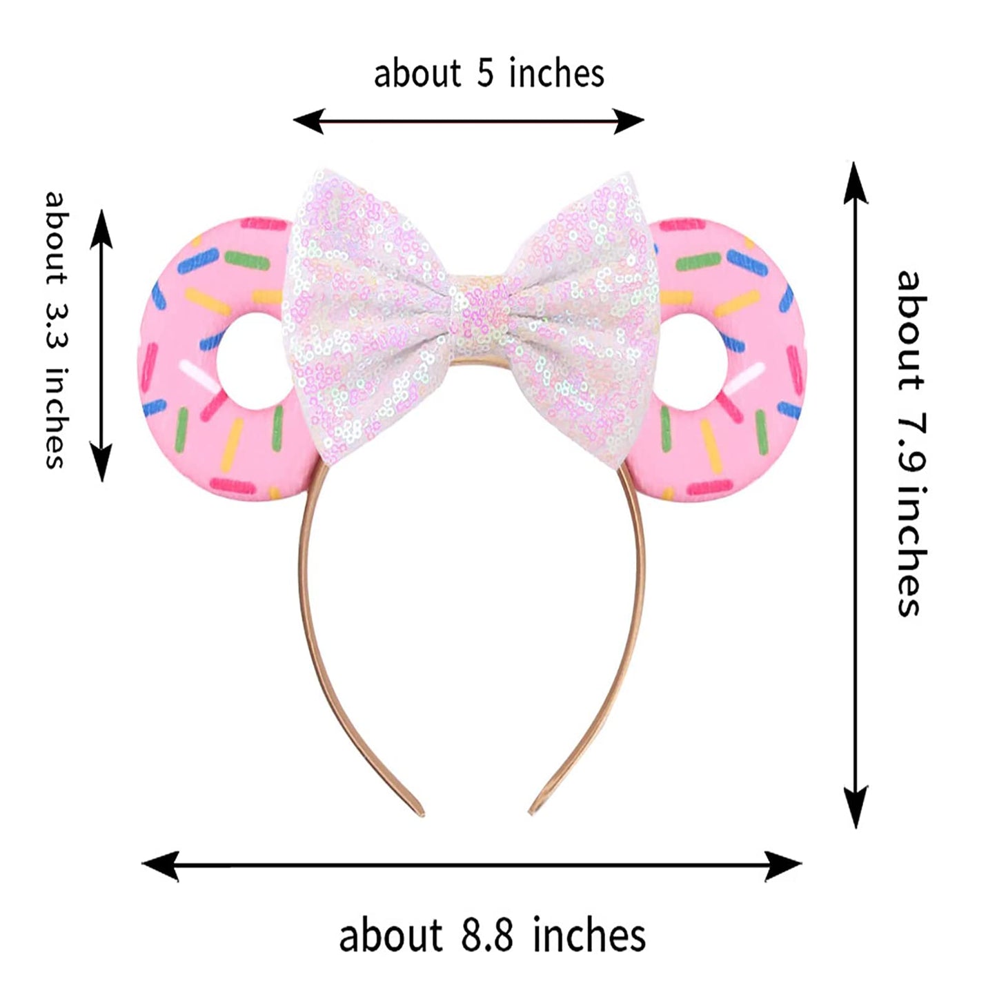 Foeran Mouse Ears Headbands Shiny Bows Mouse Ears Glitter Party Princess Decoration Cosplay Costume For Girls Women (Donut Pink)