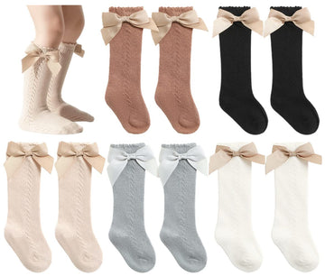 Qandsweet Baby Girl Knee-High Socks Toddlers Bow Stockings Newborn Infant Sock (1-3 Years, White,Black,Grey,Khaki,Brown)