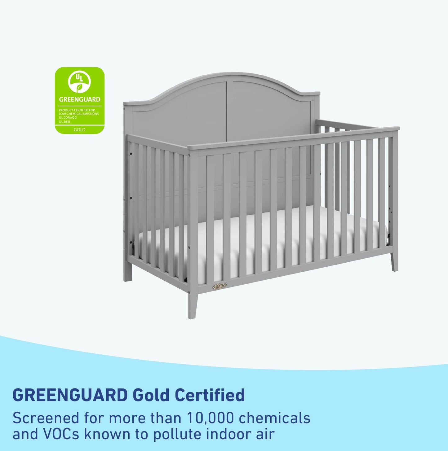 Graco Wilfred Crib And Mattress Nursery Essentials Pack (Pebble Gray) - Greenguard Gold Certified Baby Crib & Crib Mattress, Cri