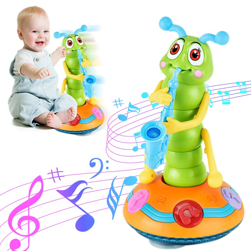 Childrens Electric Caterpillar Saxophone Musical Toys, Dancing Saxophone Caterpillar, Baby Sensory Toys with LED Lights for Tod