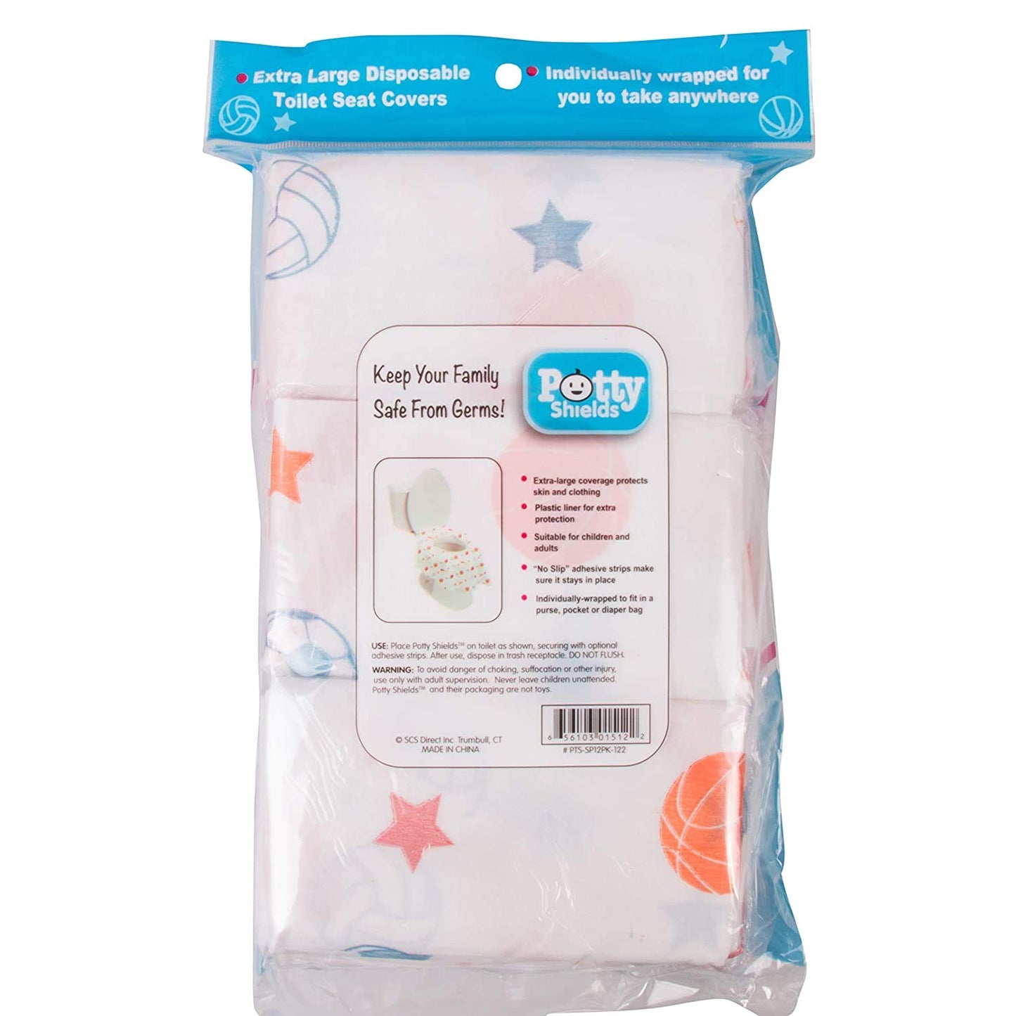 Disposable Toilet Seat Covers For Kids & Adults, 20 Pack - Extra Large, Waterproof, Portable, Individually Wrapped - Blue/Sports