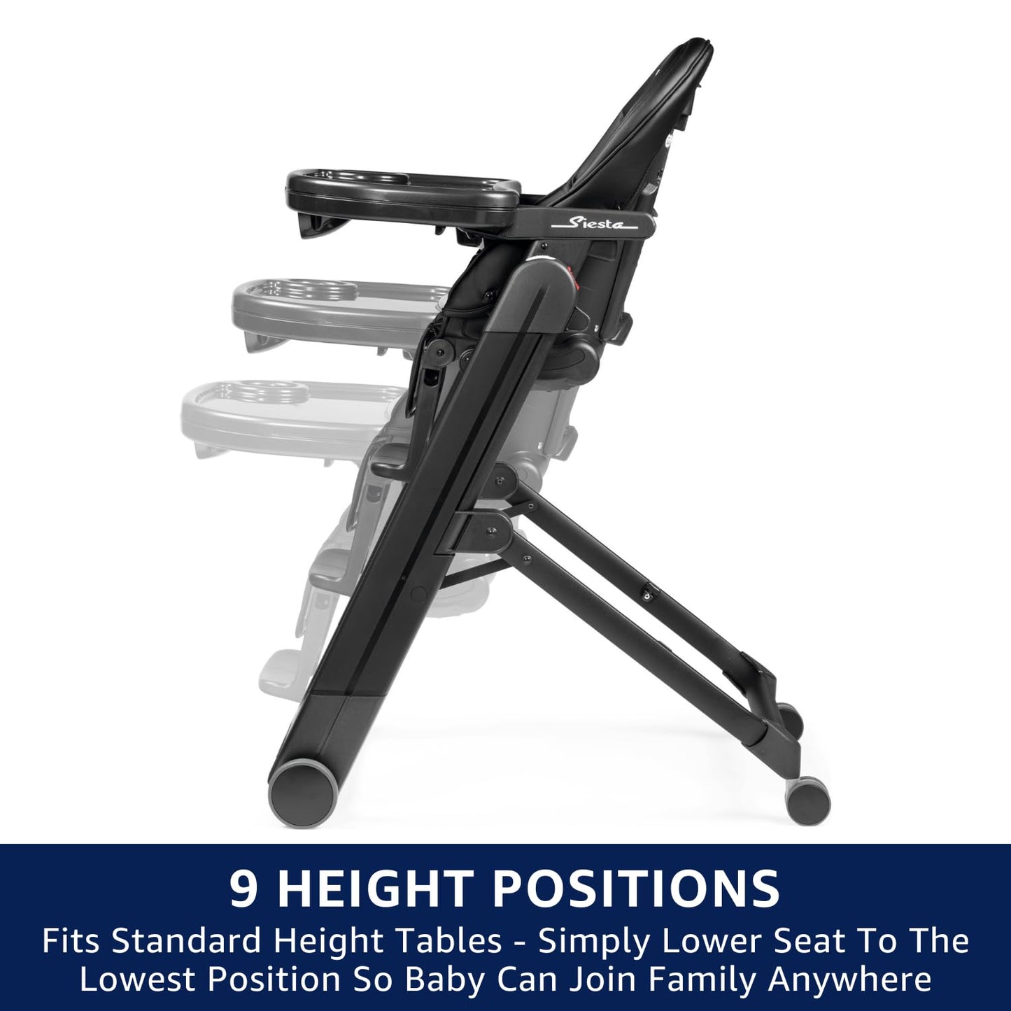 Peg Perego Siesta, Grow With Baby Folding High Chair & Recliner, Height Adjustable, Quick Clean & Easy Push Wheels For Babies &