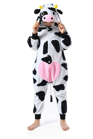 Canasour Kids Cow Onesie Farm Animal Halloween Cosplay Costume For 4T Girls Unisex Outfuit One Piece Hooded Soft Pajamas Party B