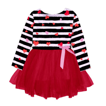 Baby Girls Valentines Day Tutu Dress Holiday Red Heart Striped Dresses 1-2T