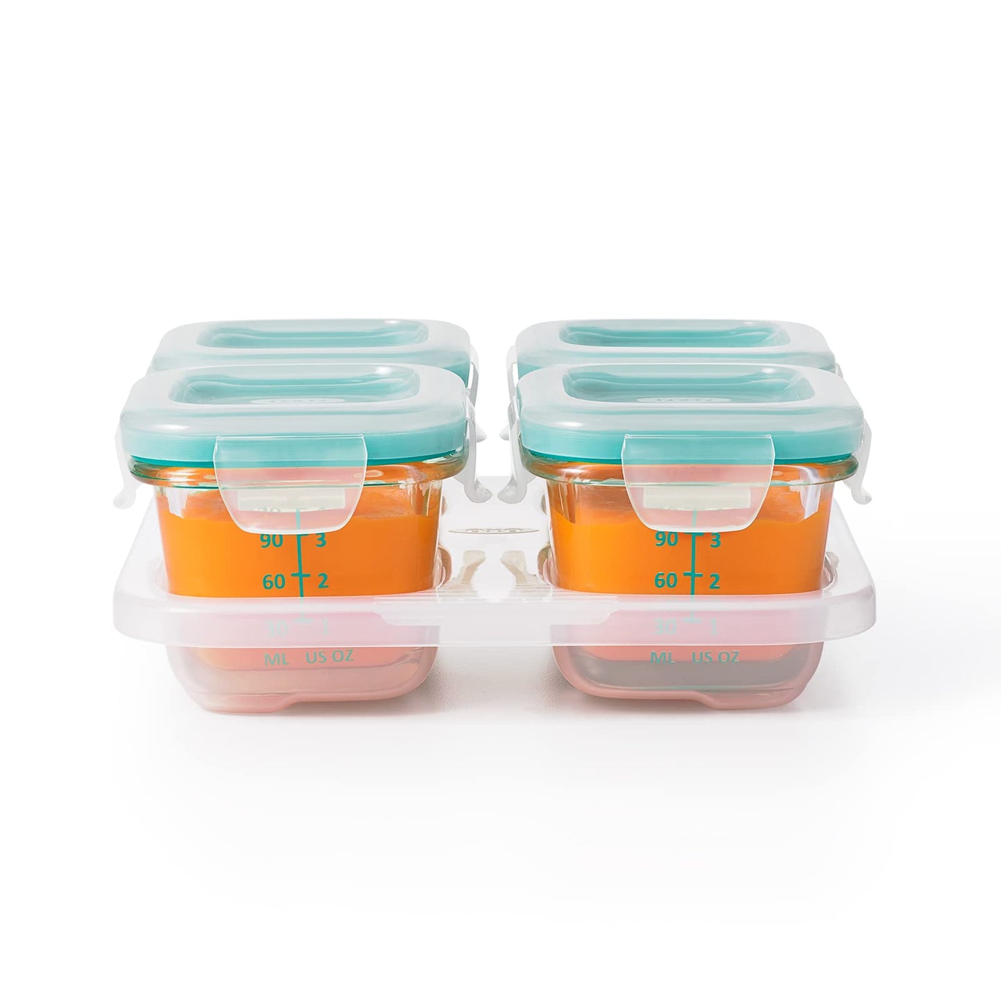Oxo Tot Glass Baby Blocks Food Storage Containers, Teal, 4 Oz
