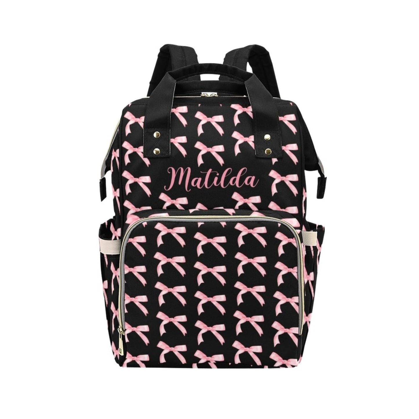 Workvalor Pink Bow Personalized Diaper Baby Bag with Custom Name - Custom Baby Tote Backpack for Mom, Unique Gift for New Parent