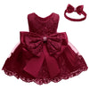 Baby Christmas Embroidery Lace Dresses Little Kid Easter Halloween Wedding Formal Event Dress (Burgundy 8348,24M)