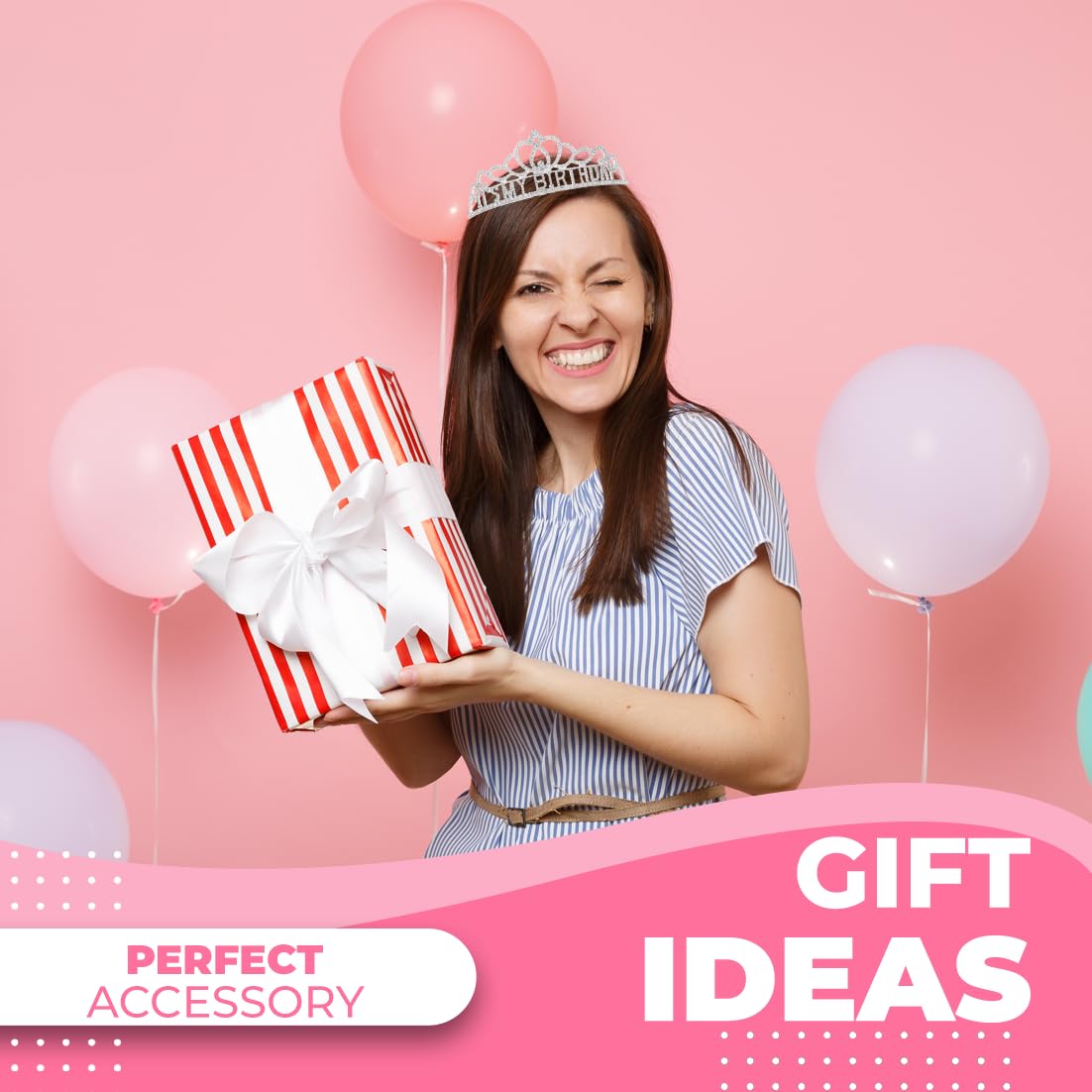 Papoopy Birthday Tiara And Crown With Sash For Women Birthday Party - Silver