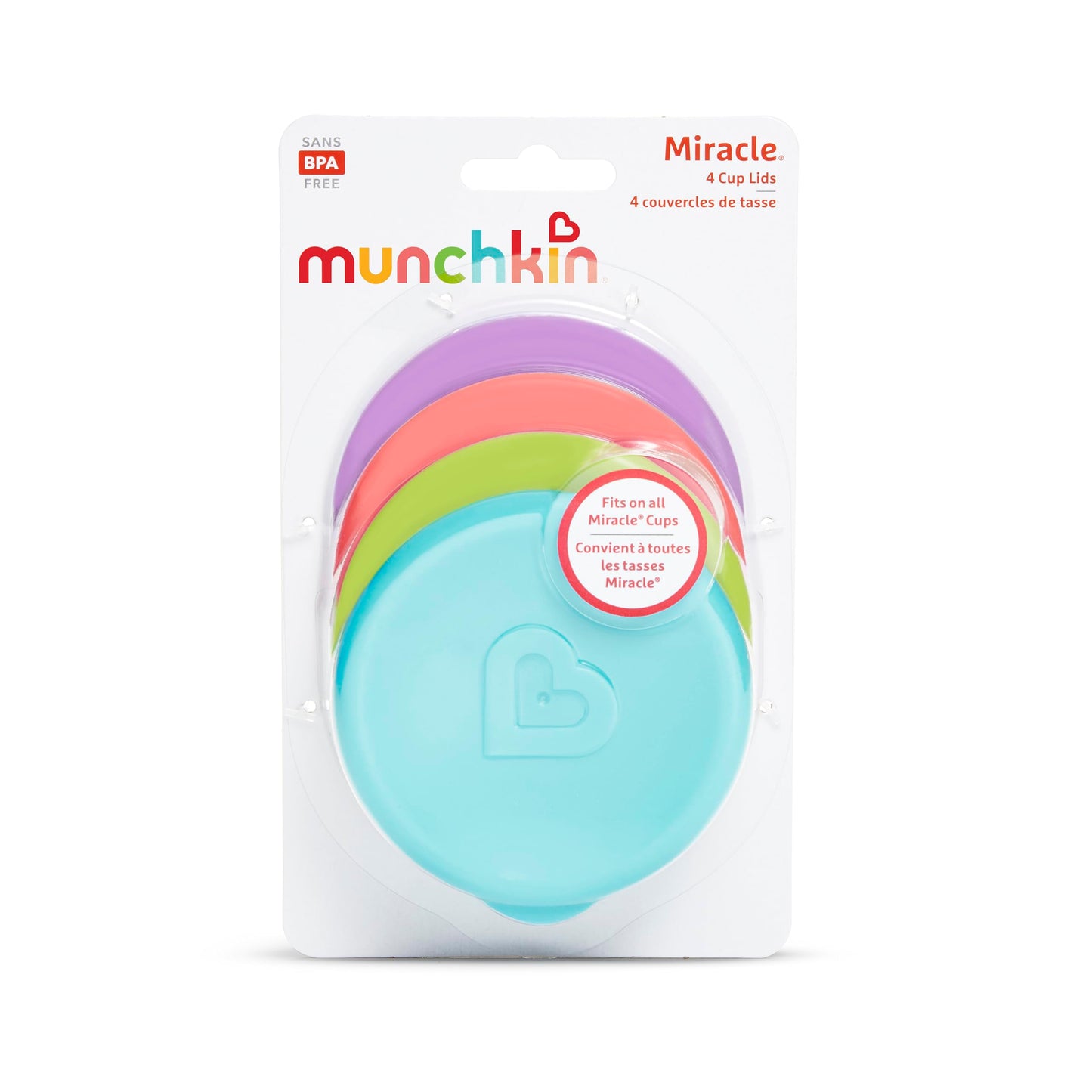 Munchkin Miracle 360 Sippy Cup Lids, 4 Count, Pink/Blue/Green/Purple