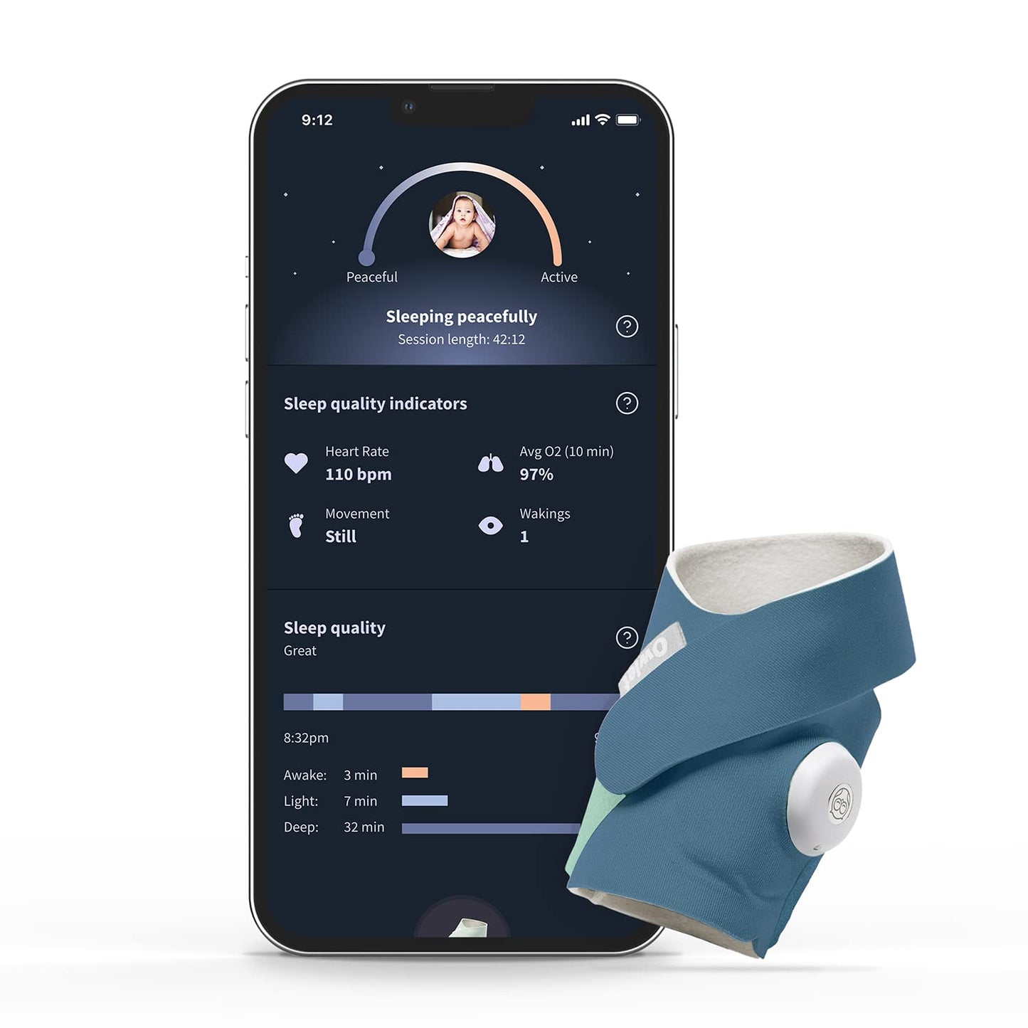 Owlet Dream Sock - Smart Baby Monitor With 2.4 Ghz Wi-Fi - Foot Sensor To Track Heartbeat And Oxygen O2 Levels In Infants - Noti