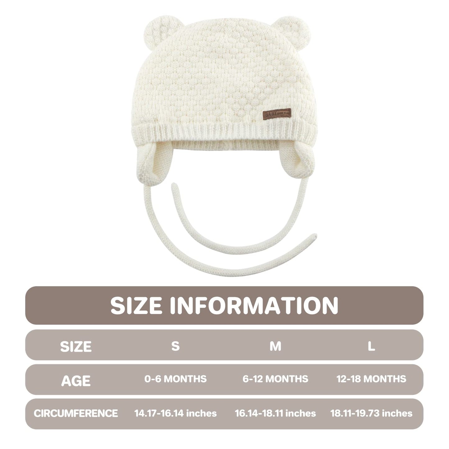 Duoyeree Kids Baby Hat Soft Warm Cable Knit Beanie Toddler Girl Fall Winter Hats (White And Grey, 6-12 Months)