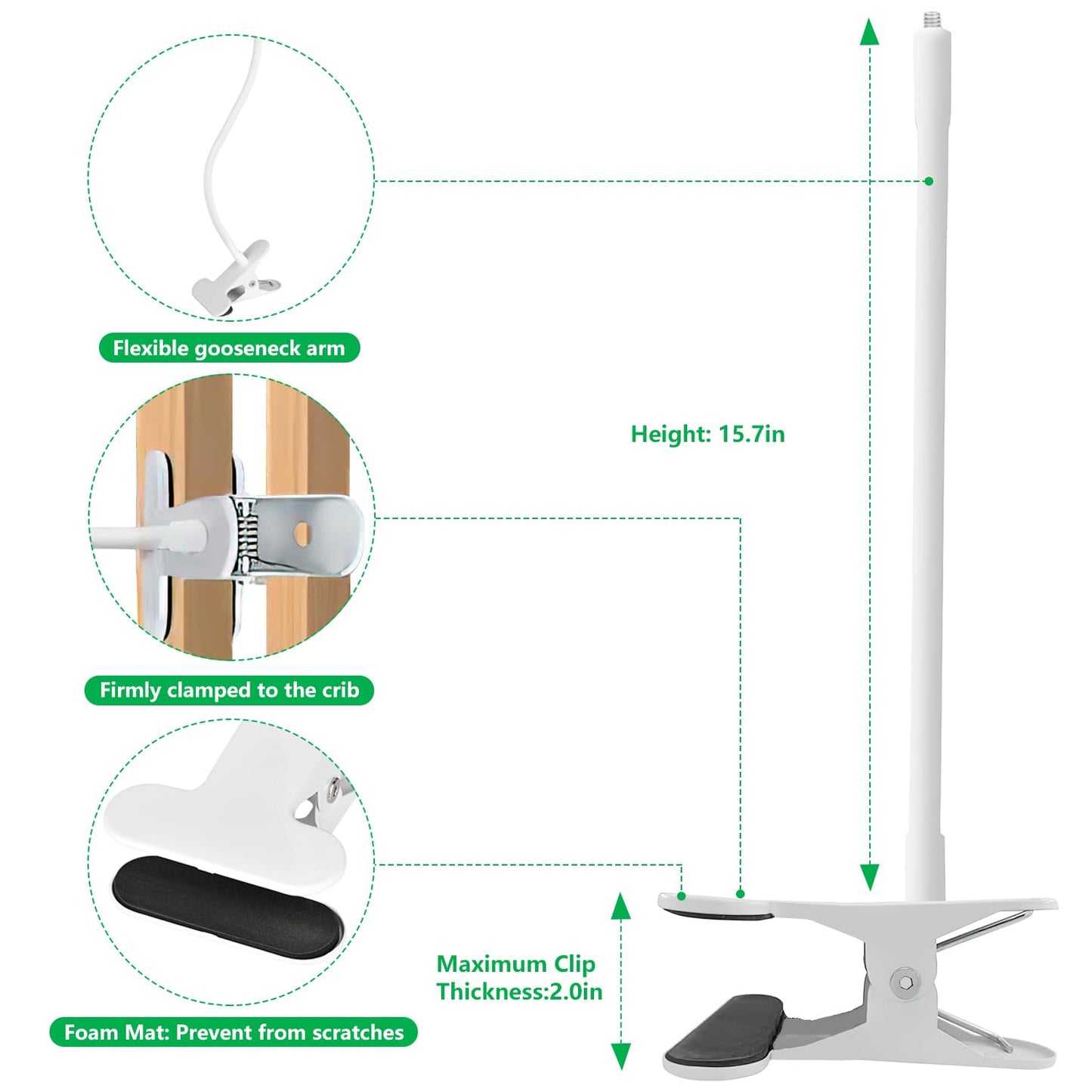 Flexible Baby Monitor Mount For Babysense V43/Hds2/V24R Video Baby Monitor, Gooseneck Baby Monitor Stand With Perfect View Angle