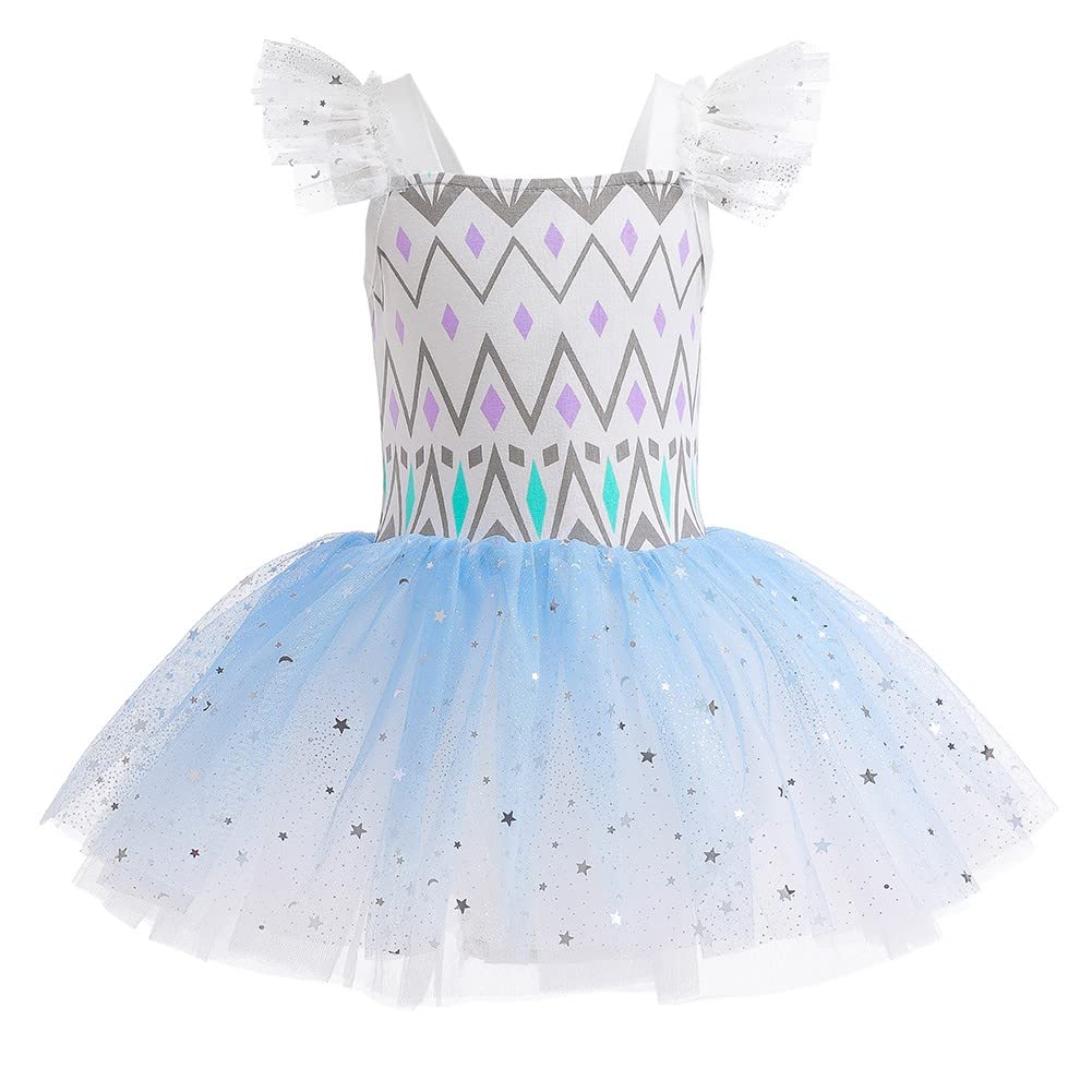 DYMCII Toddler Girls Queen Elsa Princess Ballet Dress Short Sleeve Leotards Skirted Tutu Halloween Christmas Party Fancy Costume
