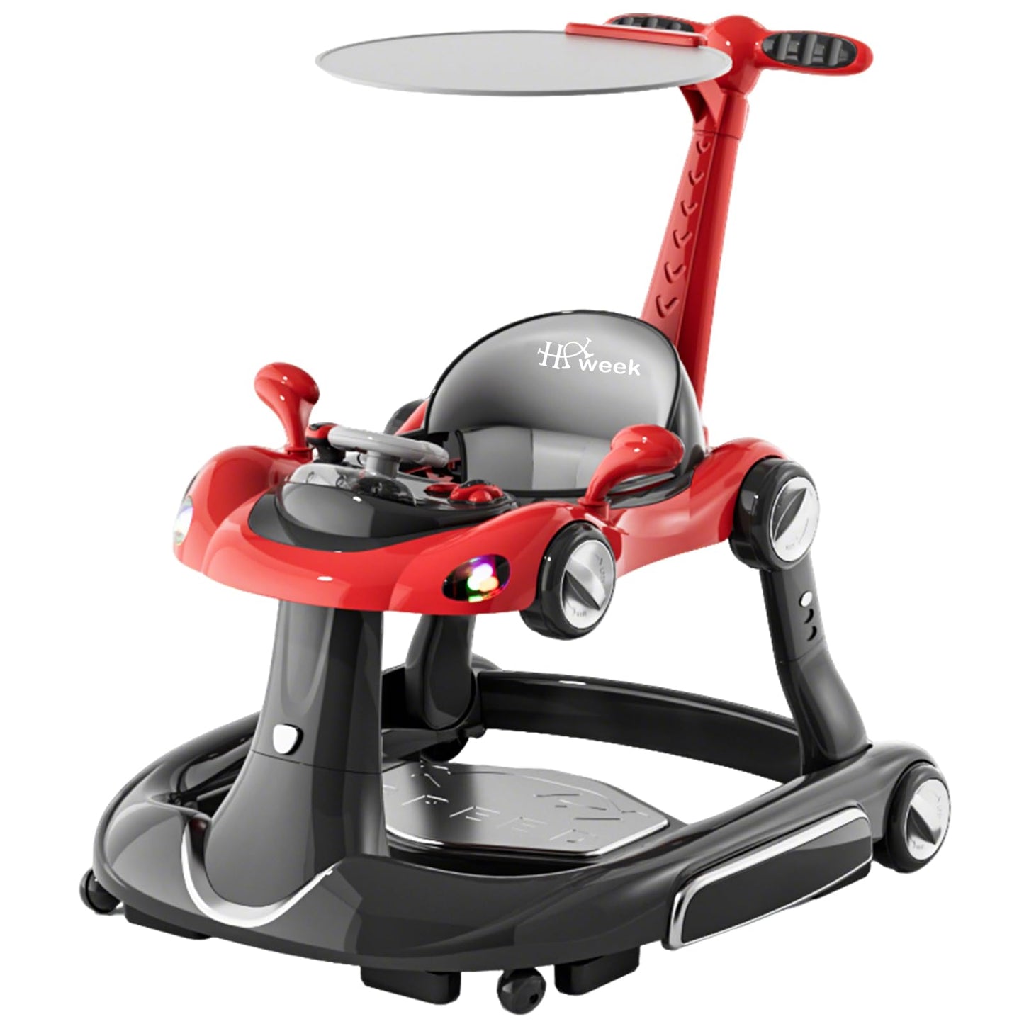 HAWEEK Baby Walker with Wheels, 7-in-1 Foldable Baby Walkers for Boys Girls 6-12 Months with Feeding Tray & Music, Lights,Rocker
