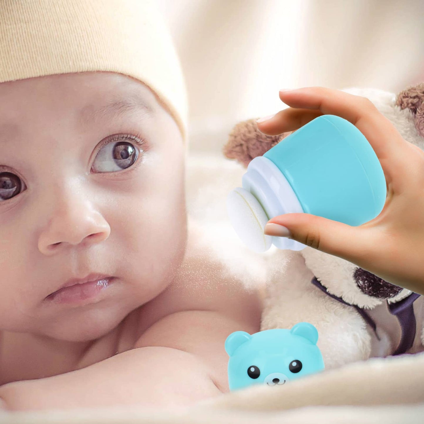 Osaladi Baby Powder Bottle: Cartoon Bear Powder Puff Box, Infant Loose Powder Box With Puff, Talcum Powder Container, Portable P