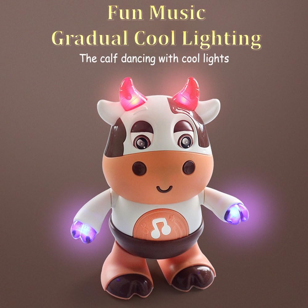 Rafonie Dance Cow Light up Dancing Cow for Active Fun, Dancing Cow Toy, Musical Cute Cow Toy, Interactive Music Cow Crawling Toy