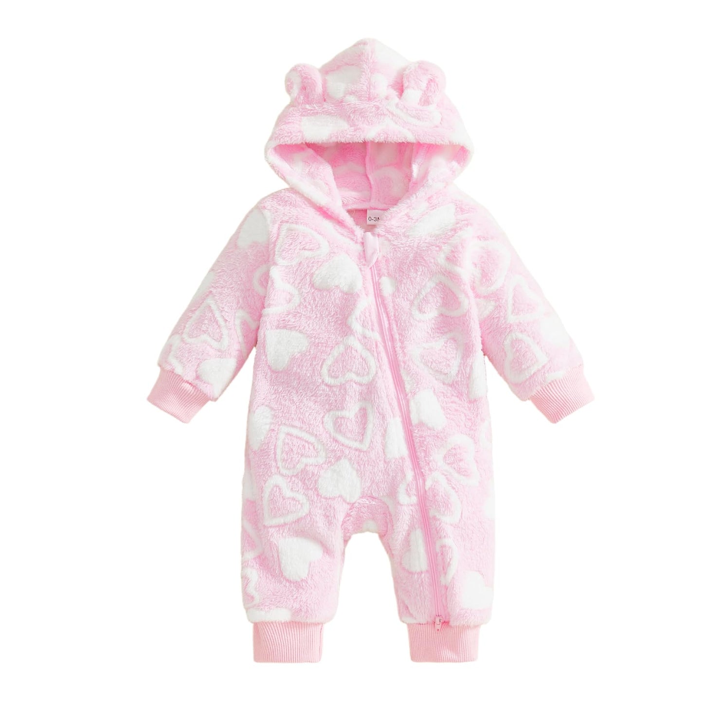Mieeyali Newborn Baby Girl Warm Clothes Heart Hoodie Romper Zipper Jumpsuit Girls Valentines Day Outfit Fall Winter (Pink, 0-3 M