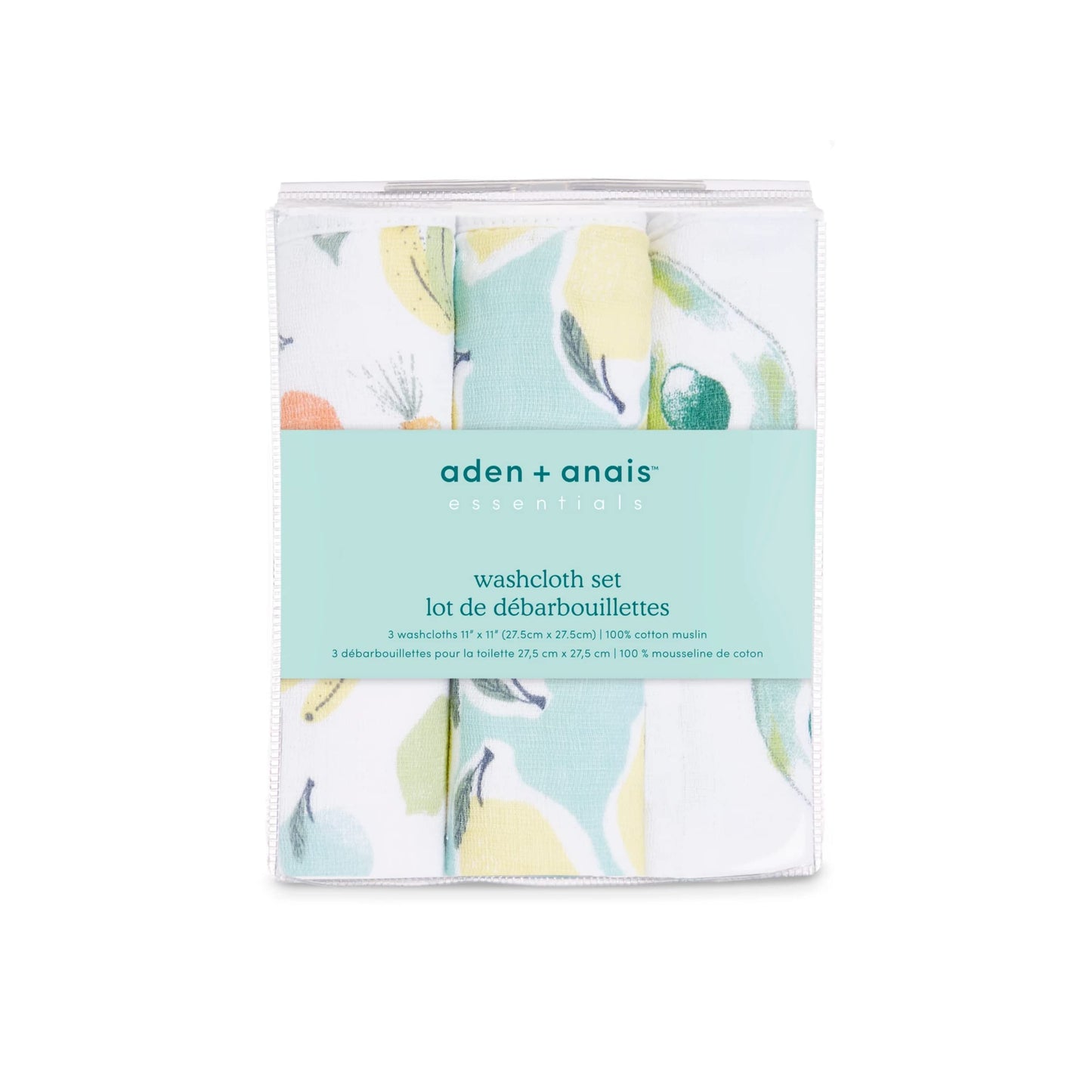 Aden + Anais Essentials Washcloth Set, Super Soft 100% Cotton Muslin, 3-Pack, Farm To Table
