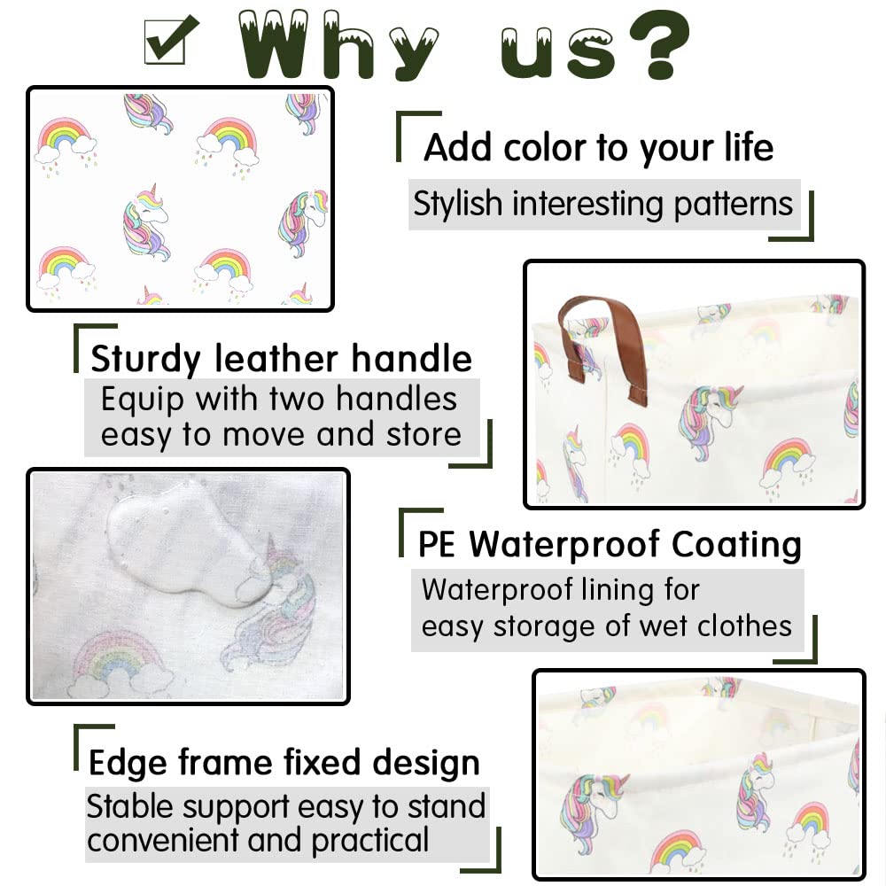 Fxocshe Rectangle Unicorn Laundry Basket,Baby Hamper For Nursery,Toy Storage Organizer, Fabric Cartoon Storage Basket For Kids B