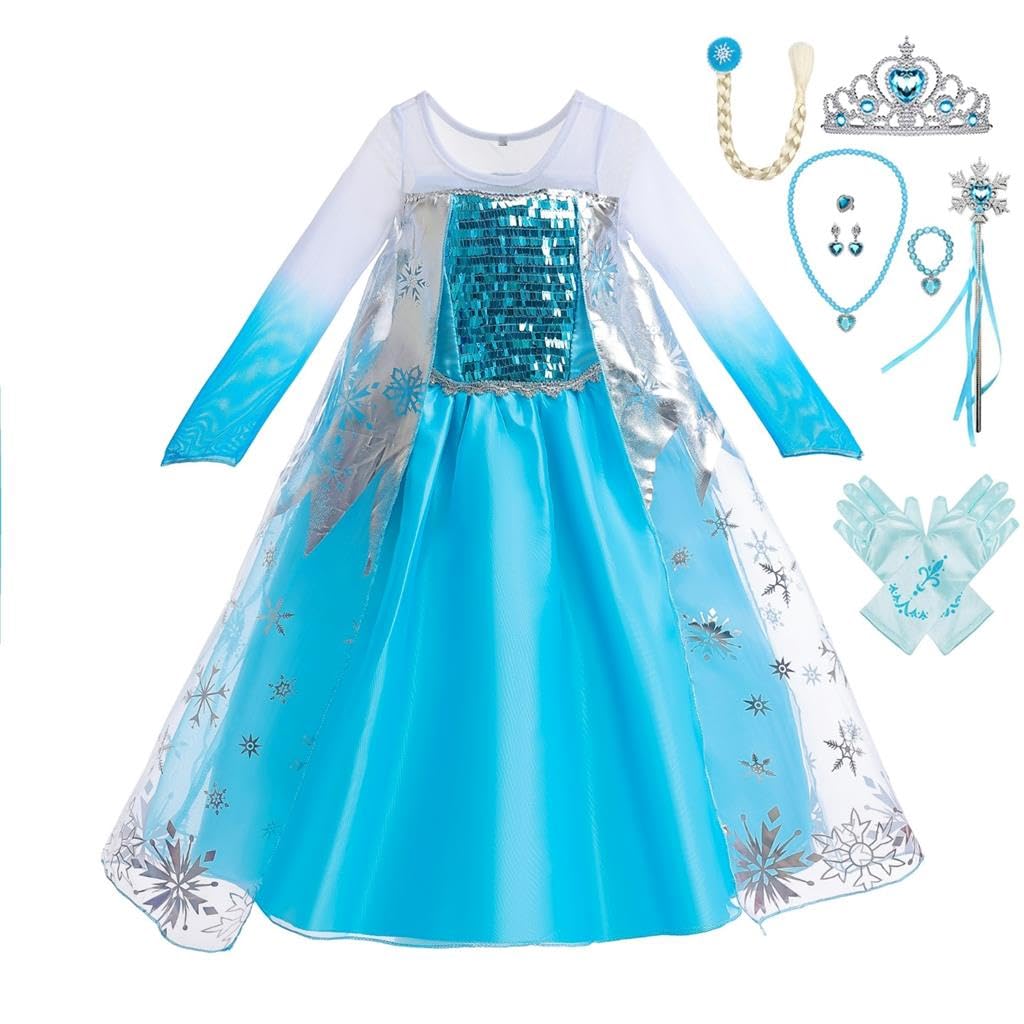 Dressy Daisy Little Girls Ice Princess Dress Costume Birthday Halloween Christmas Fancy Party Dresses with Cape and Accessories