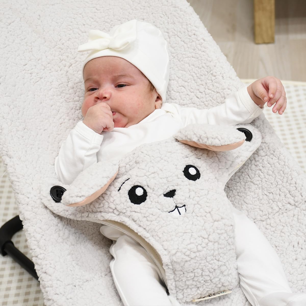 Jyoko Kids Cover Liner Compatible With Baby Bouncer Babybjorn Soft, Balance, Bliss And Mini (Fleece, Rabbit)