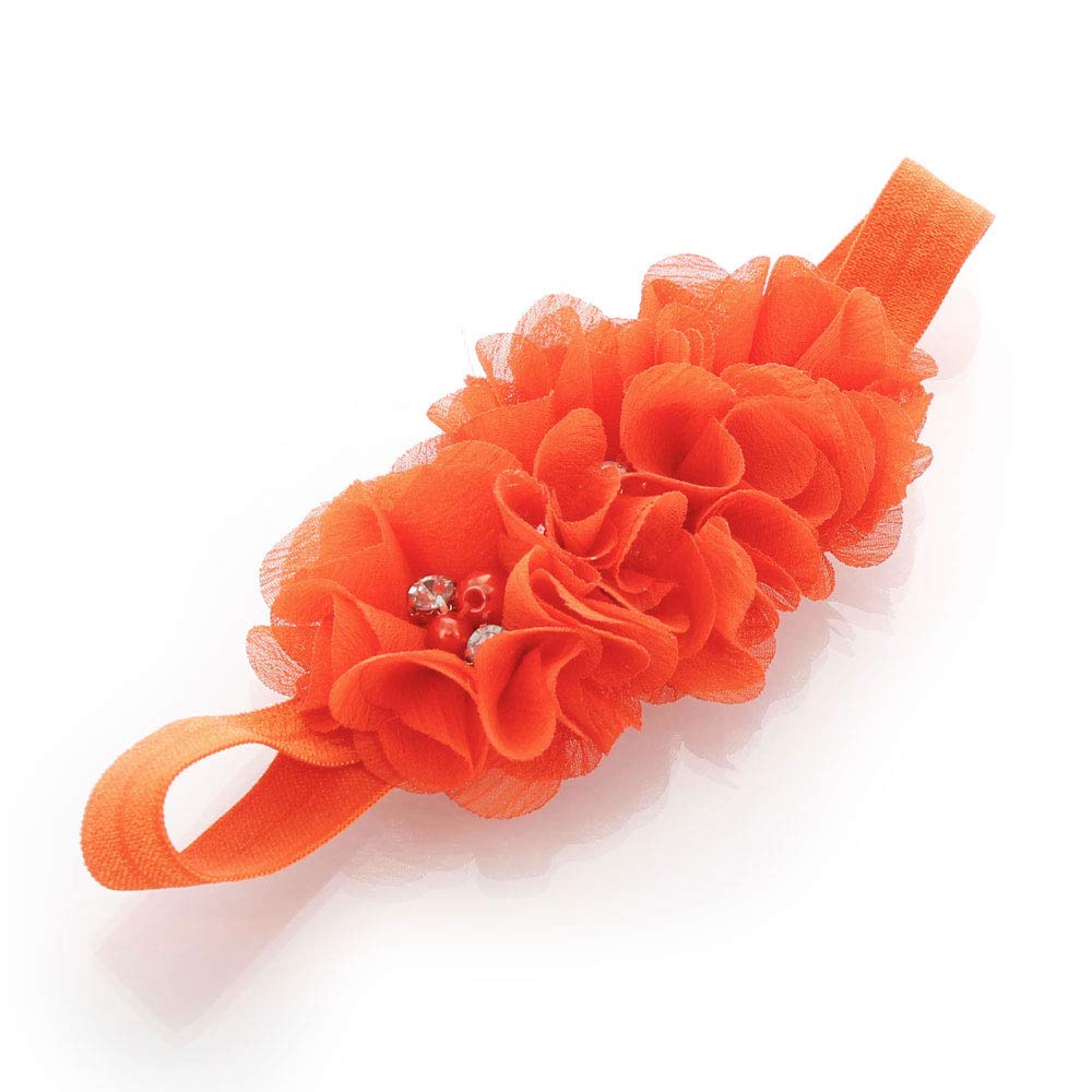My Lello Girls Flower Headbands Toddler Fabric Beaded Trio Stretchy Elastic Pair (Black/Orange)