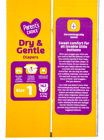 Parent'S Choice Diapers, Dry & Gentle Diapers Size 2 (12-18 Lbs) - 144 Count