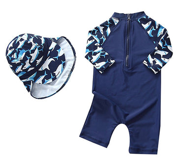 Yober Baby Boys Kids Swimsuit One Piece Toddlers Zipper Bathing Suit Swimwear With Hat Rash Guard Surfing Suit Upf 50+ Fba Navy,
