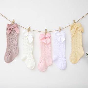 Tibe Pincess Baby Girls Knee High Socks Toddler Bow Mesh Breathable Dress Socks Kids Cotton Tube Uniform Stockings 5-Pack Lace S