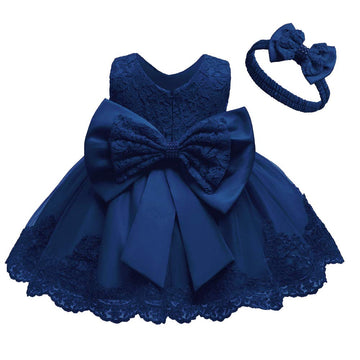 Toddler Baby Girls Formal Dresses Infant Bowknot Embroidery Tutu Lace Gown Dress Kids Pageant Party Wedding Birthday Flower Dres