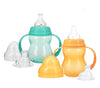 Nuby 3-Stage Wide Neck No Spill Bottle With Handles And Non-Drip Juice Spout, 3 Months, 8 Ounce, 2 Count, (Orange/Turquoise)