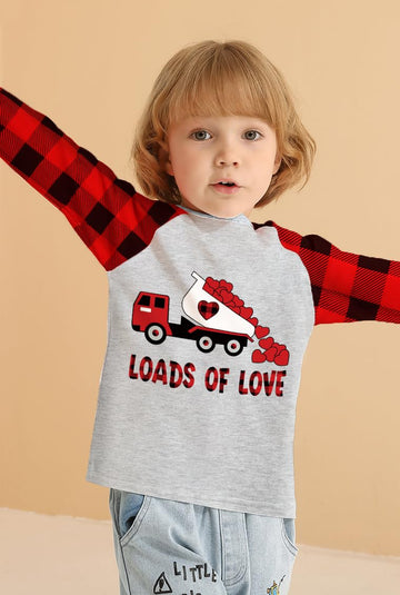 Truck Loads Of Love Toddler Boys Girls T-Shirt Valentines Day Clothes For Kids Buffalo Red Plaid Shirt 6T