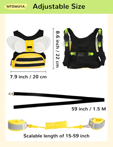 Mtomuya Toddler Harness With Anti Lost Wrist Link - Baby Leash & Backpacktraction Rope Bracelet With Locking Design, 3 In 1 Cute