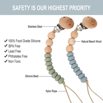 Aulege 2 Pack Pacifier Holder Clips For Binky & Teether, Silicone Baby Pacifier Clip For Baby Girls(Sage, Ether)