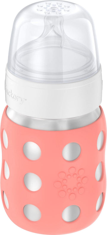 Lifefactory 8-Ounce Stainless-Steel Vacuum-Insulated Wide-Neck Baby Bottle With Stage 2 Nipple (3-6 Months) Cantaloupe (Ls2211Wc