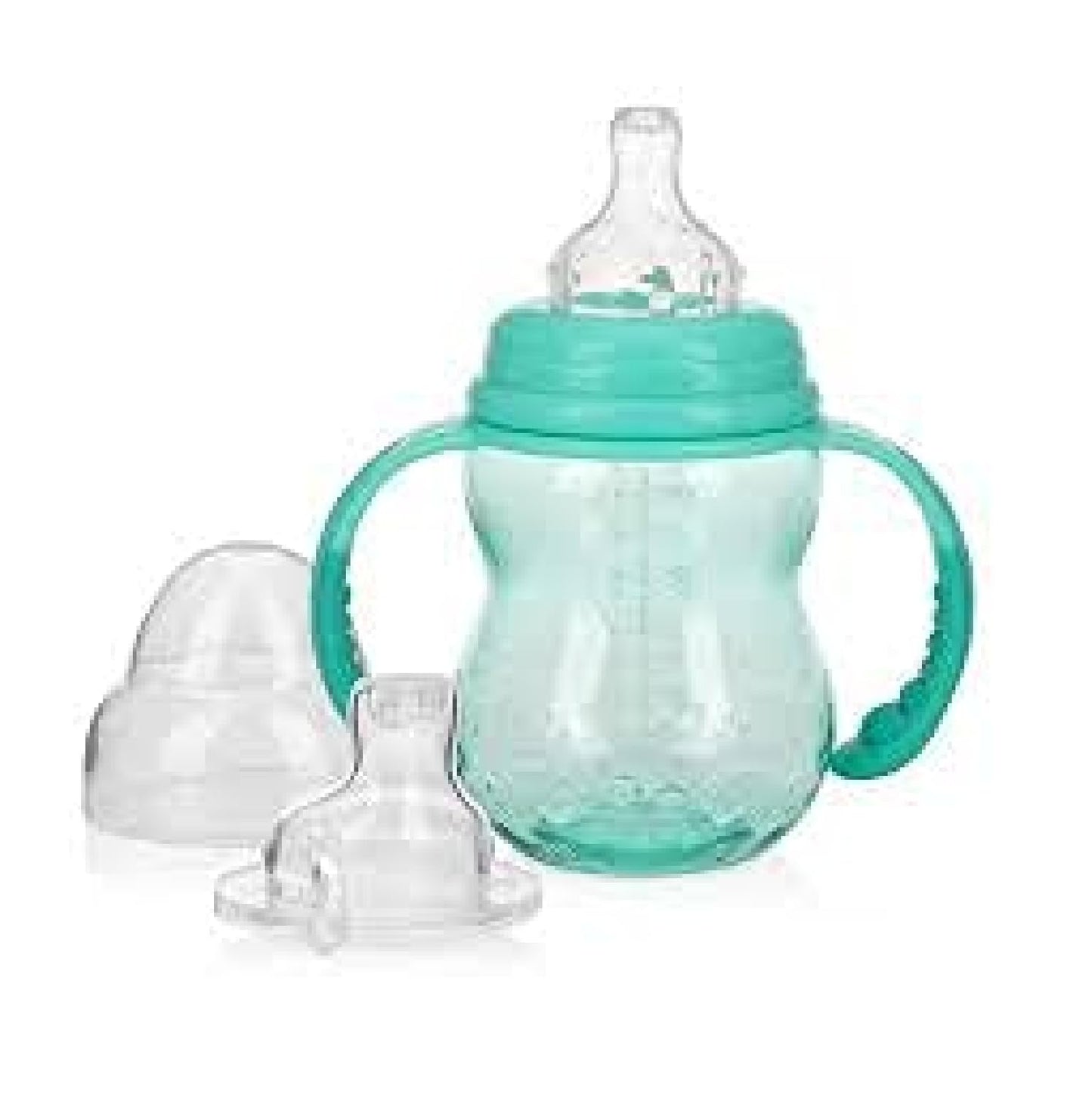 Nuby 3-Stage Wide Neck No Spill Bottle With Handles And Non-Drip Juice Spout, 3 Months, 8 Ounce, 3 Count, Pink/Purple/Teal (Pink