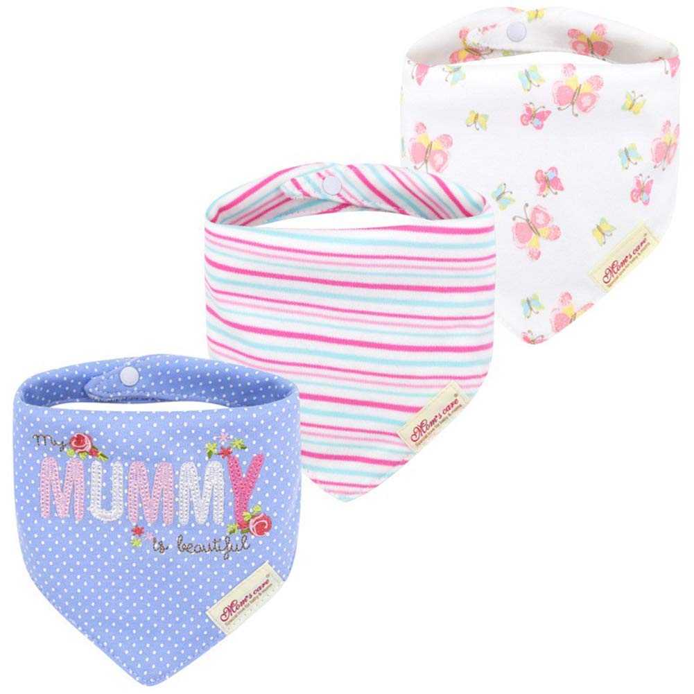 Jn&Lulu 3 Pack Newborn Baby Bibs Bandana Drool Bibs For Drooling Cotton Baby Gifts (Butterfly)