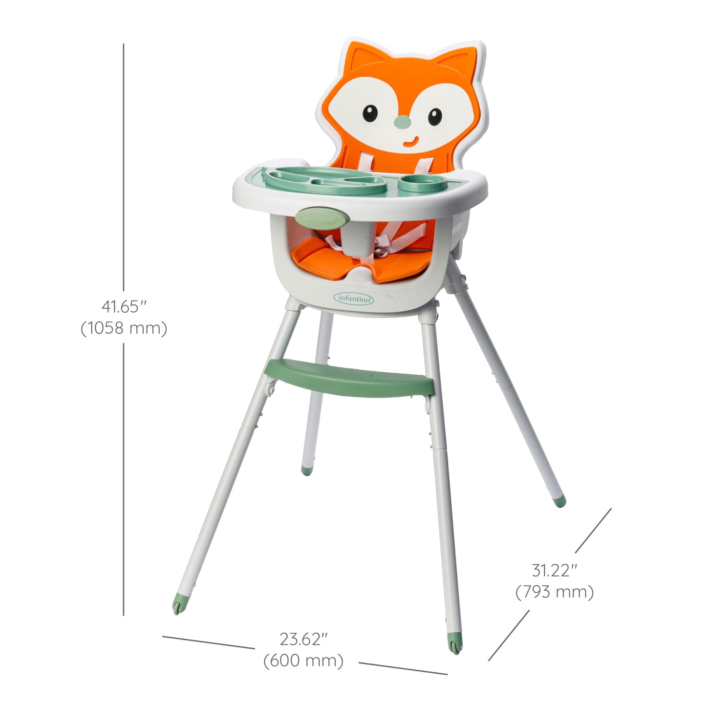 Infantino Grow-With-Me 4-In-1 Convertible High Chair, Fox-Theme, Space-Saving Design, Booster And Toddler Chair For Infants & To