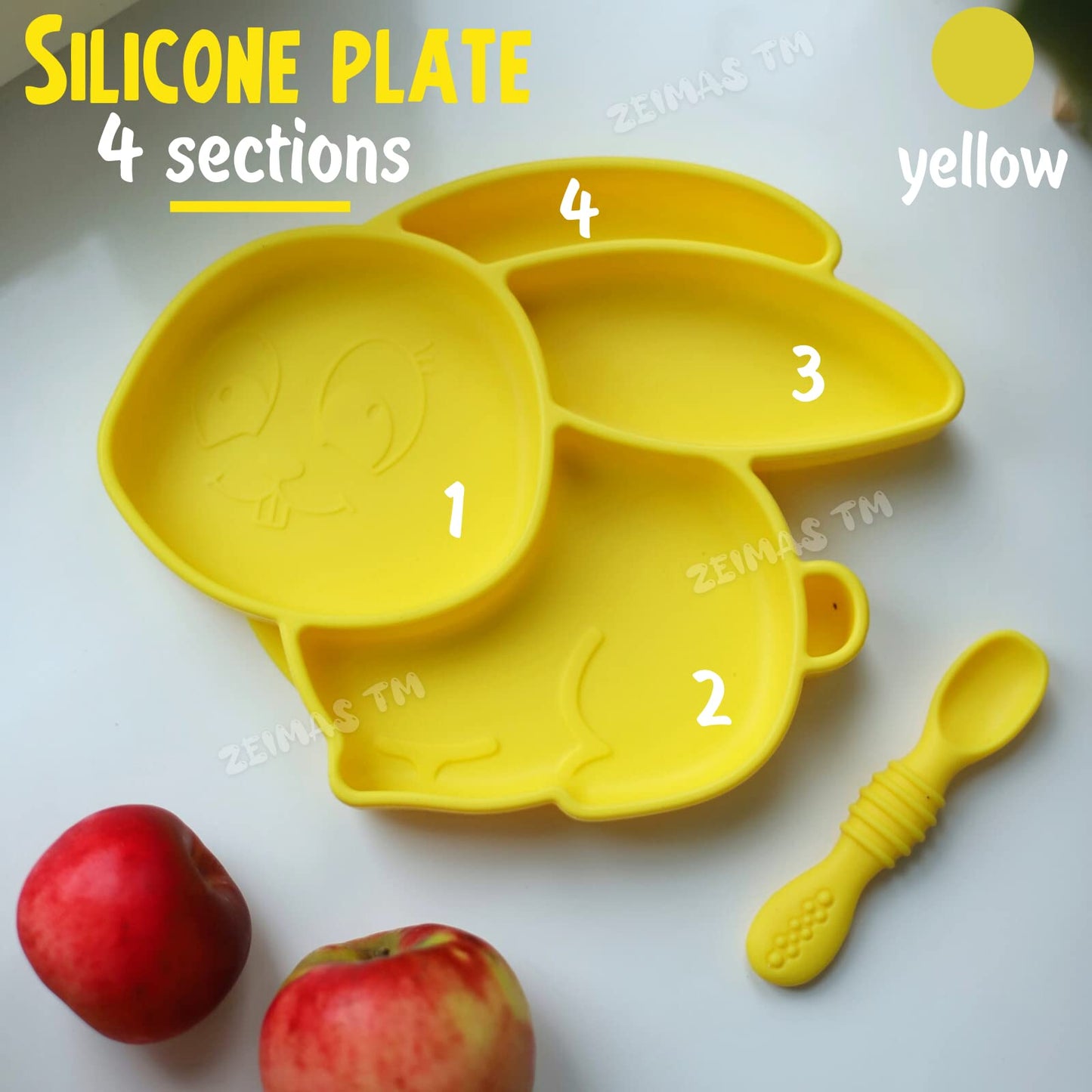 Zeimas Silicone Divided Toddler Baby Plates - Portable Non Slip Suction Plates For Children Babies And Kids Bpa Free Baby Dinner