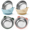 Bakpoco Stainless Steel Baby Bowls with Suction, 2-in-1 SUS304 Toddlers Bowl & Removable Silicone Suction Kids Bowl, Anti Scald